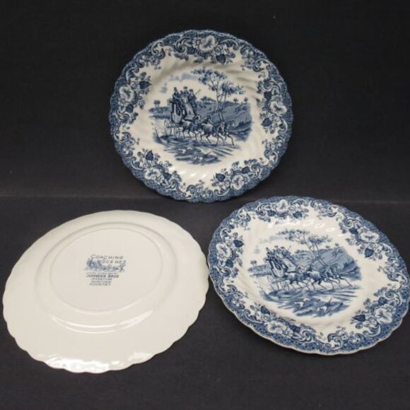 3 - Johnson Brothers England COACHING SCENES Blue 6 1/4 In Dessert Plates - Picture 4 of 4
